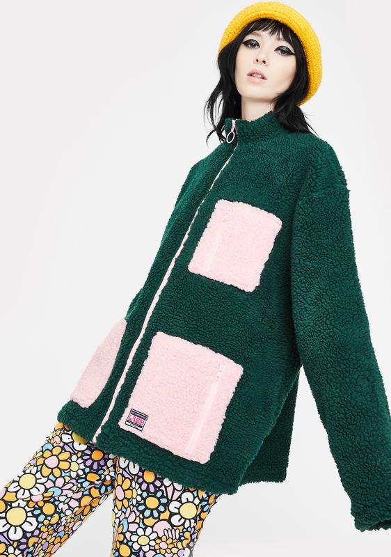 lazy oaf forest green zip up fleece