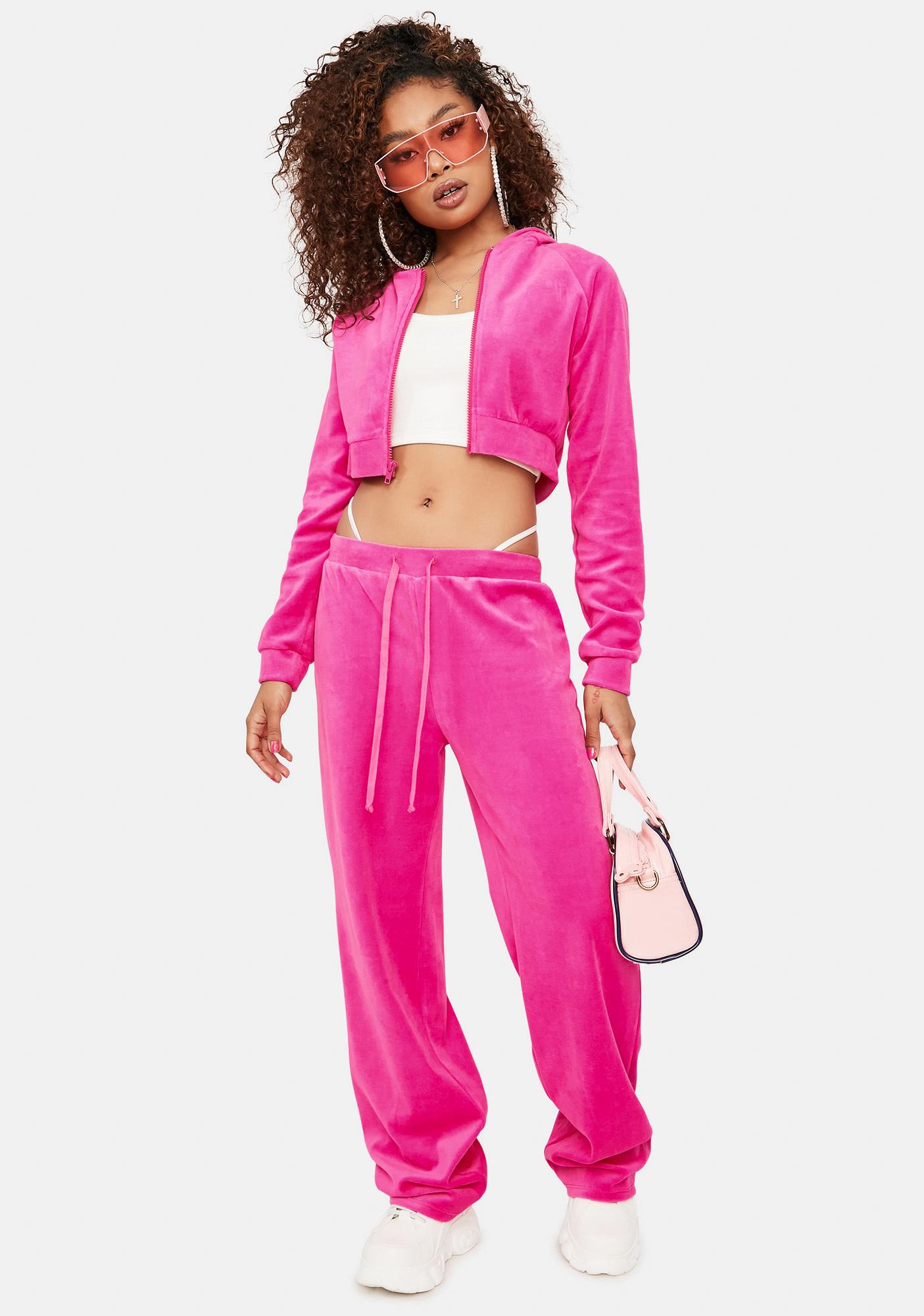 pink velour track pants
