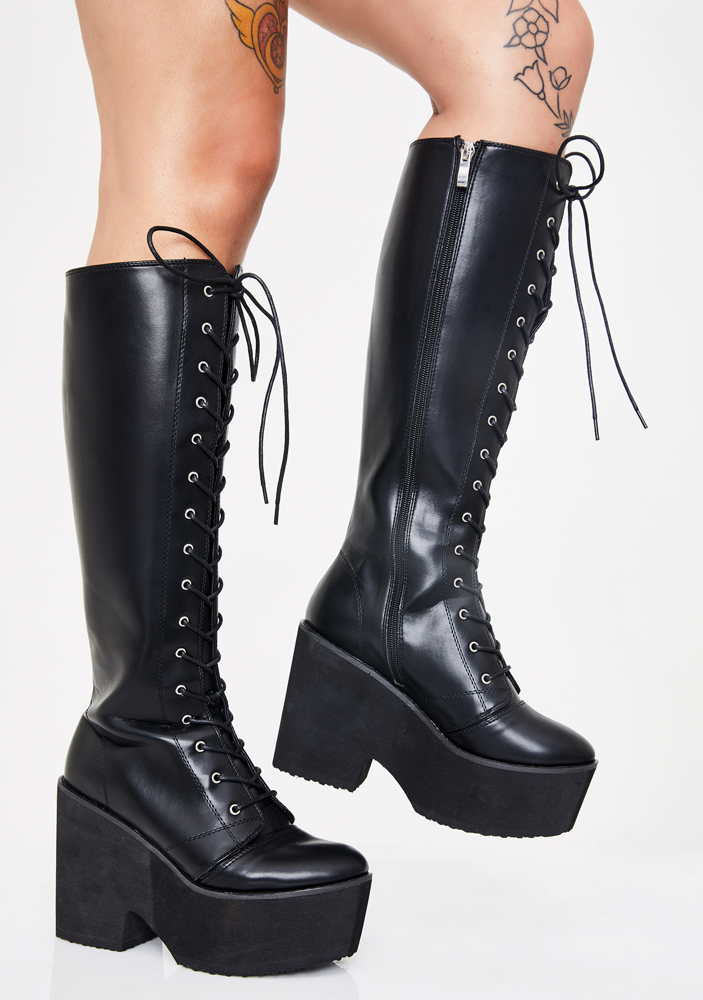 platform combat boots knee high