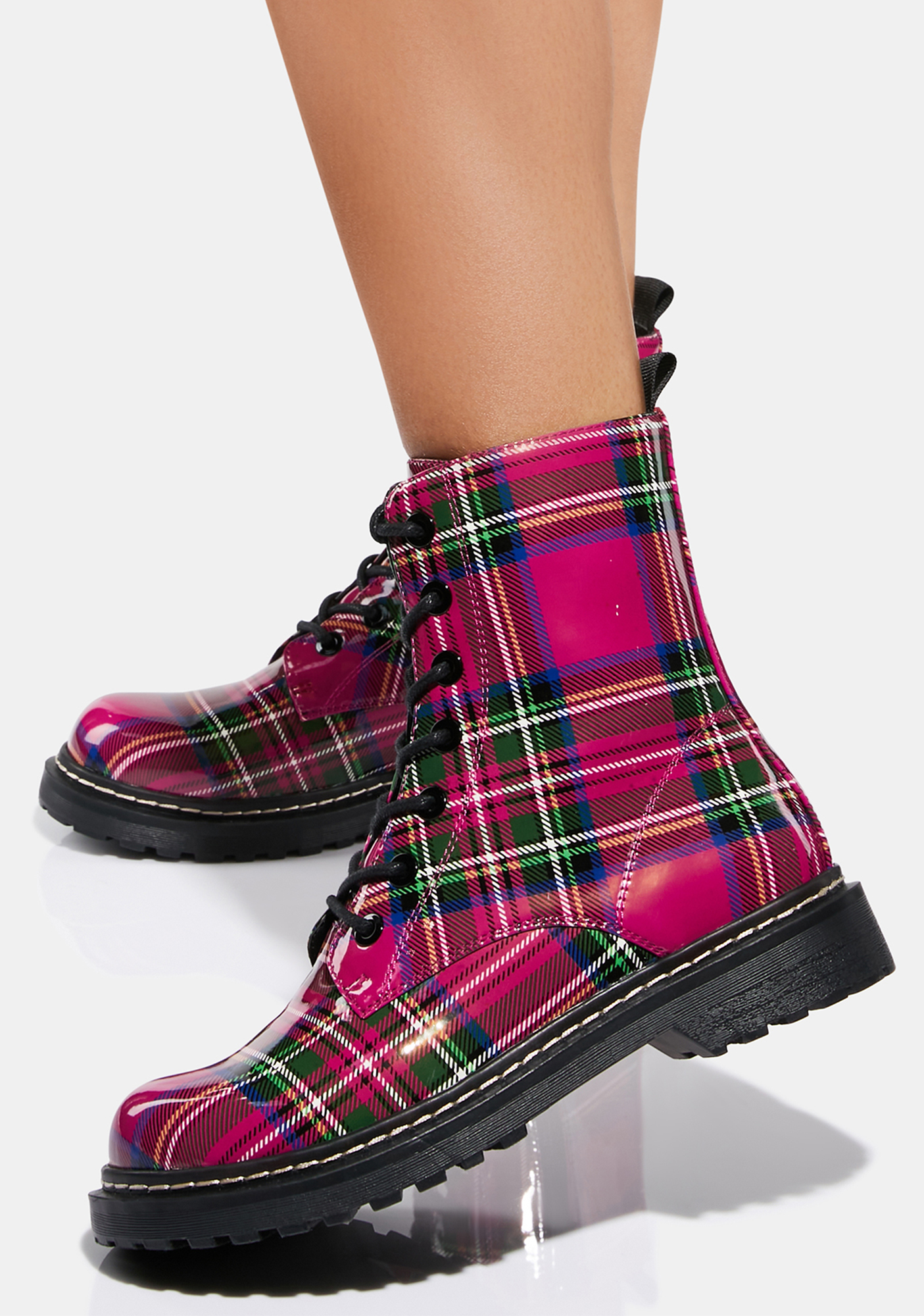 Betsey Johnson Plaid Combat Boots Pink Dolls Kill