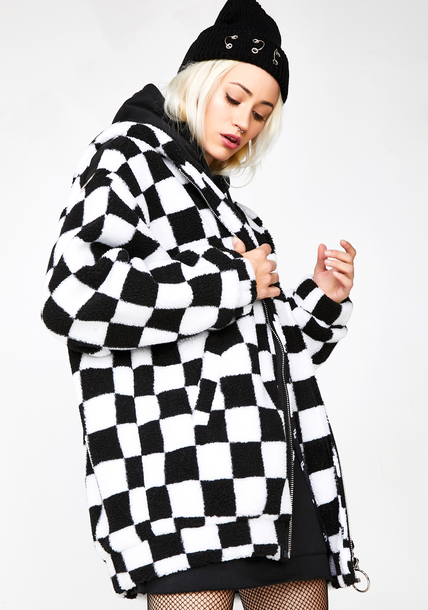 checkered fuzzy jacket