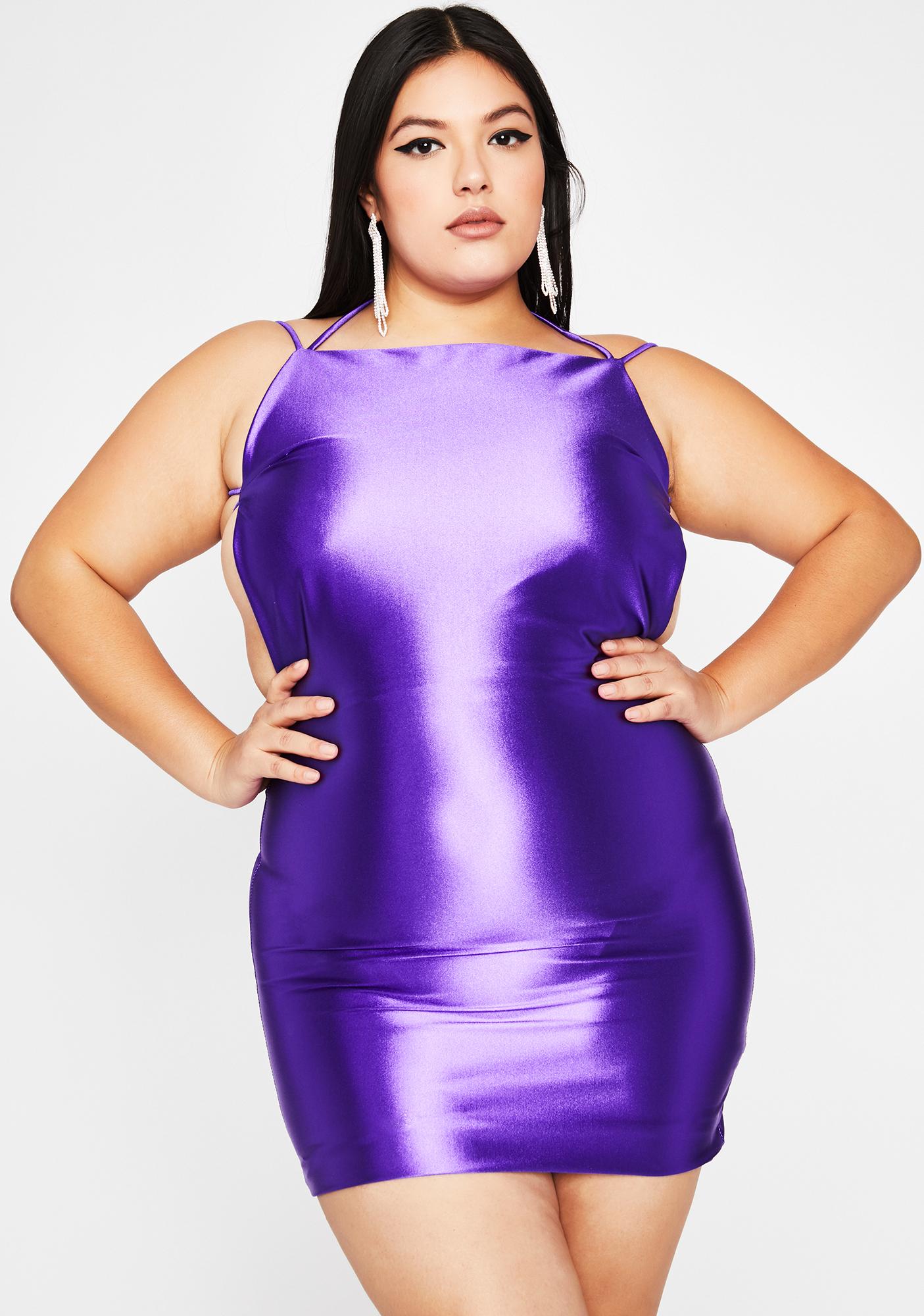 Plus Size Satin Backless Mini Bodycon Dress Purple Dolls