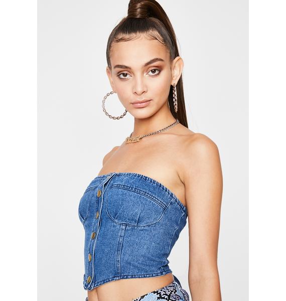 Denim Strapless Button Up Crop Top | Dolls Kill