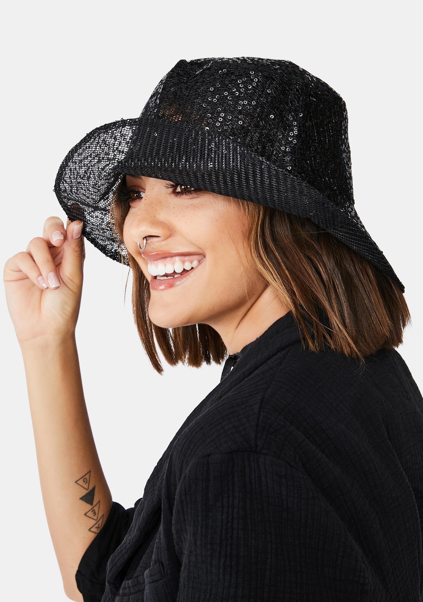 Sheer Sequins Bucket Hat - Black | Dolls Kill