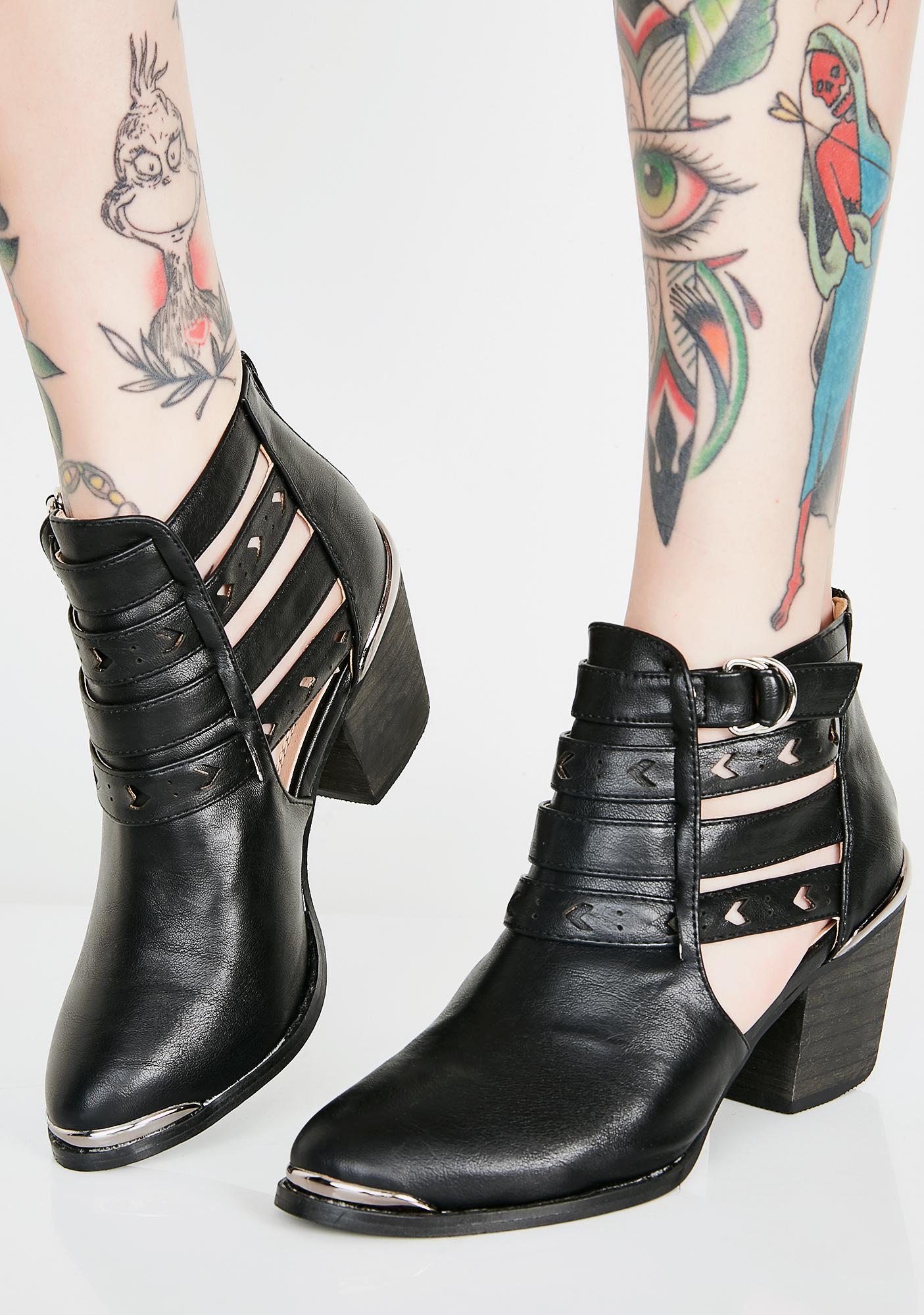 leather cut out booties