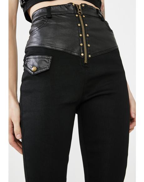 Vegan Leather Panel Skinny Pants