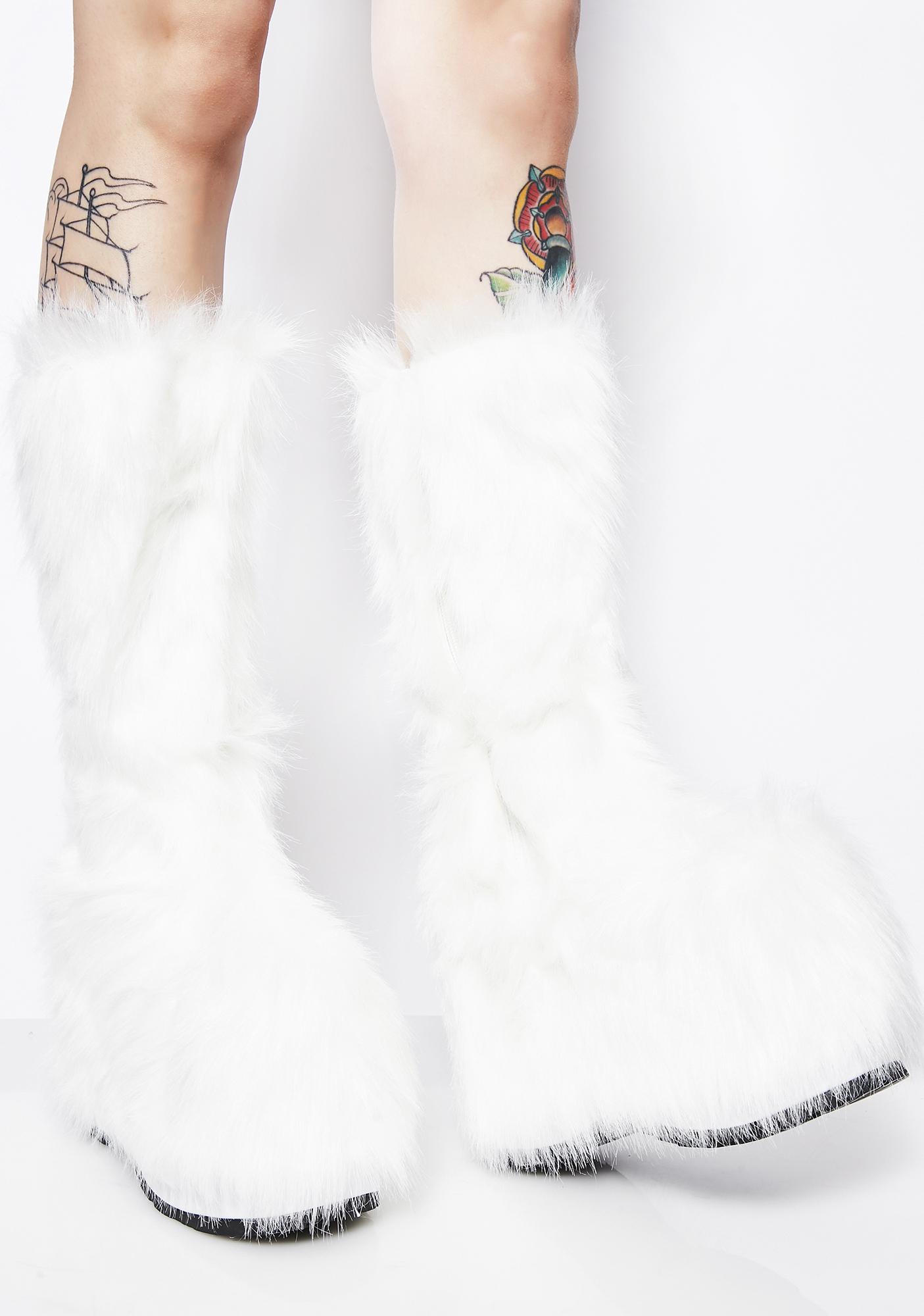 White Fuzzy Platform Boots | Dolls Kill