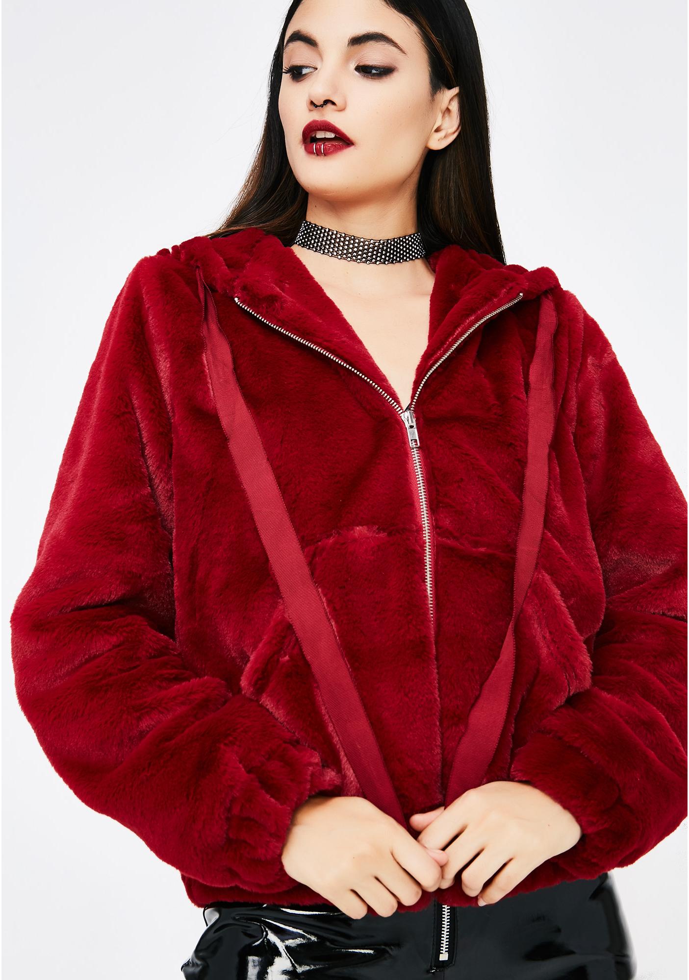 red fur hoodie