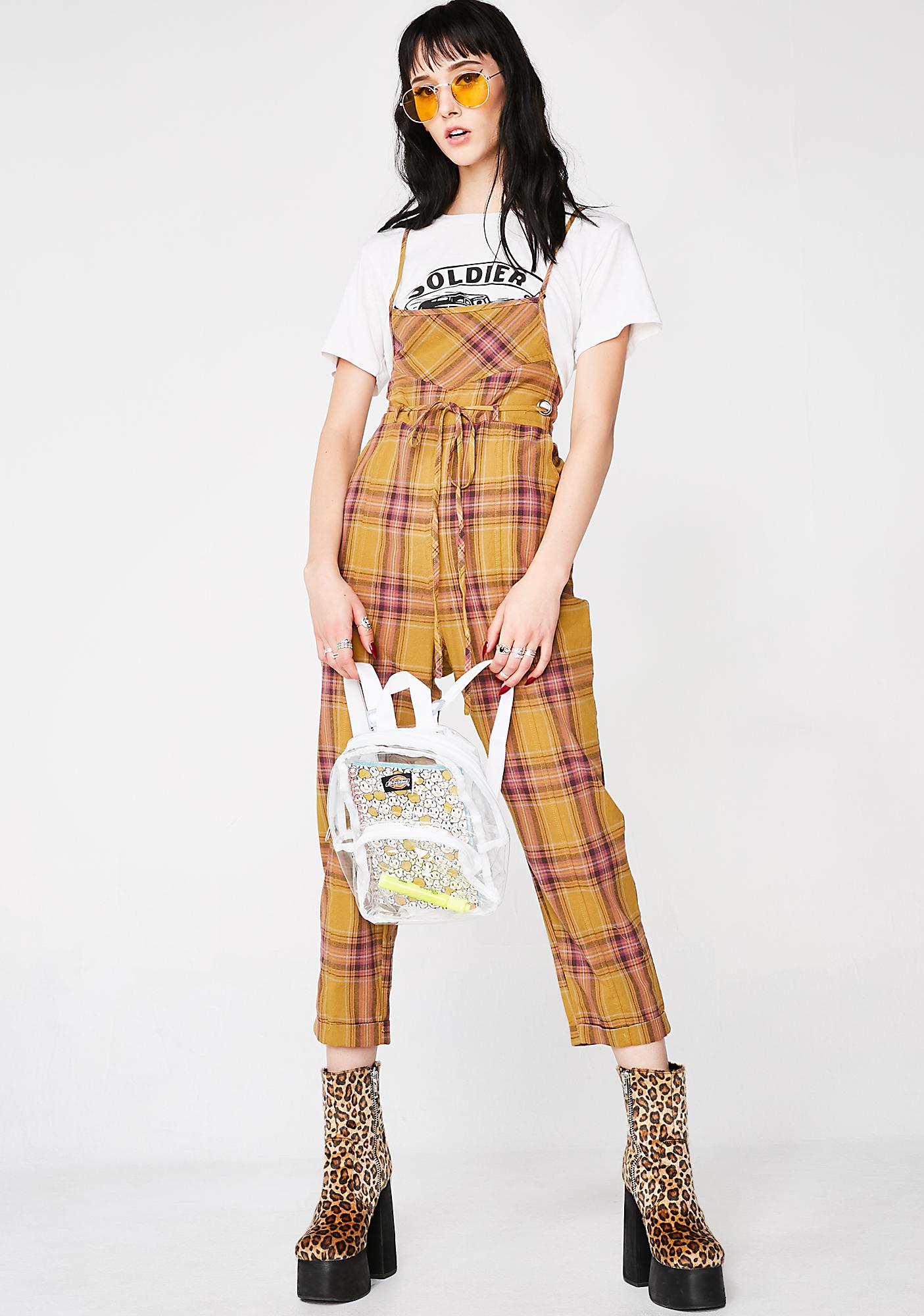 yellow plaid overalls