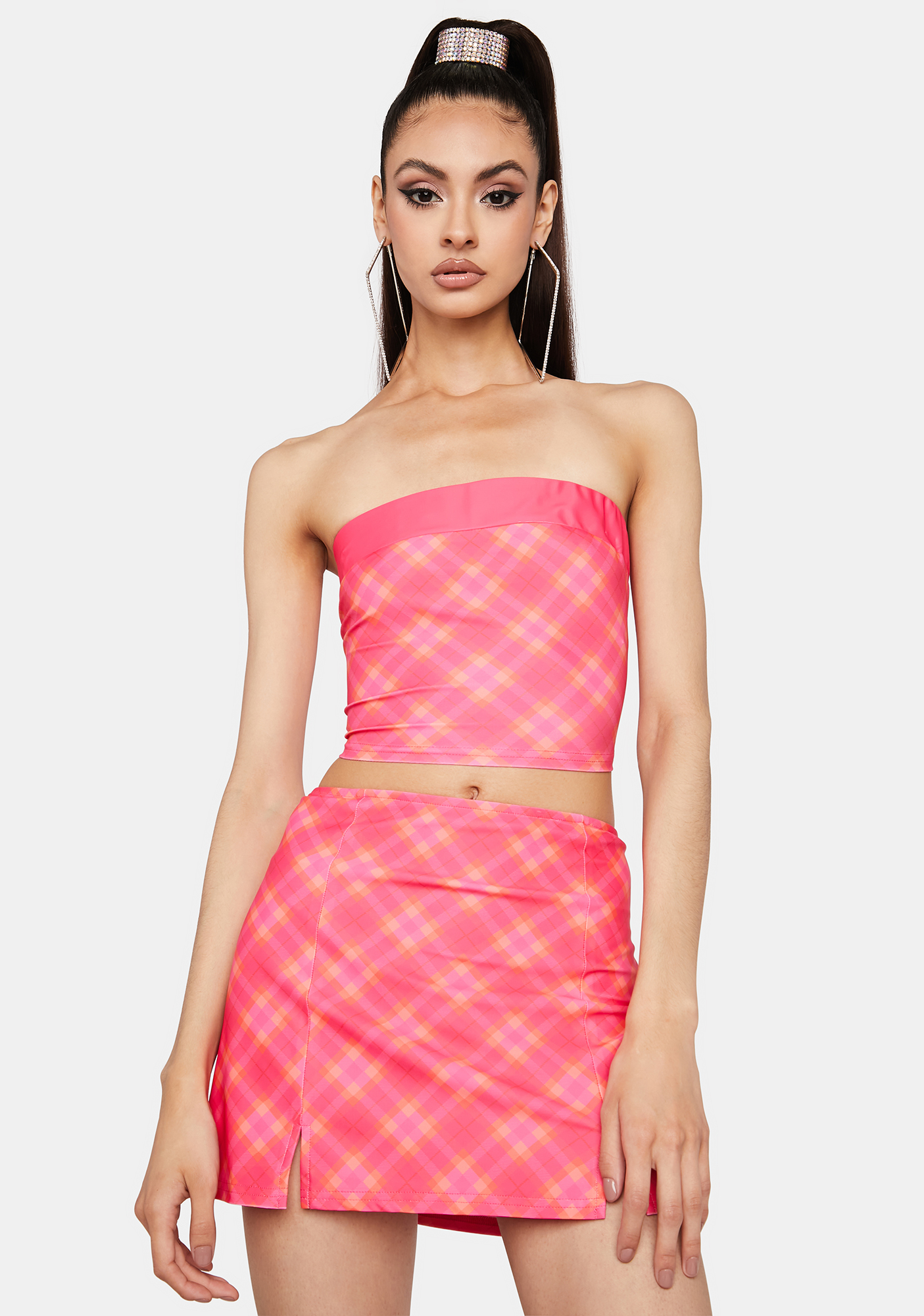 Tube Top And Mini Skirt Set Plaid Pink Dolls Kill