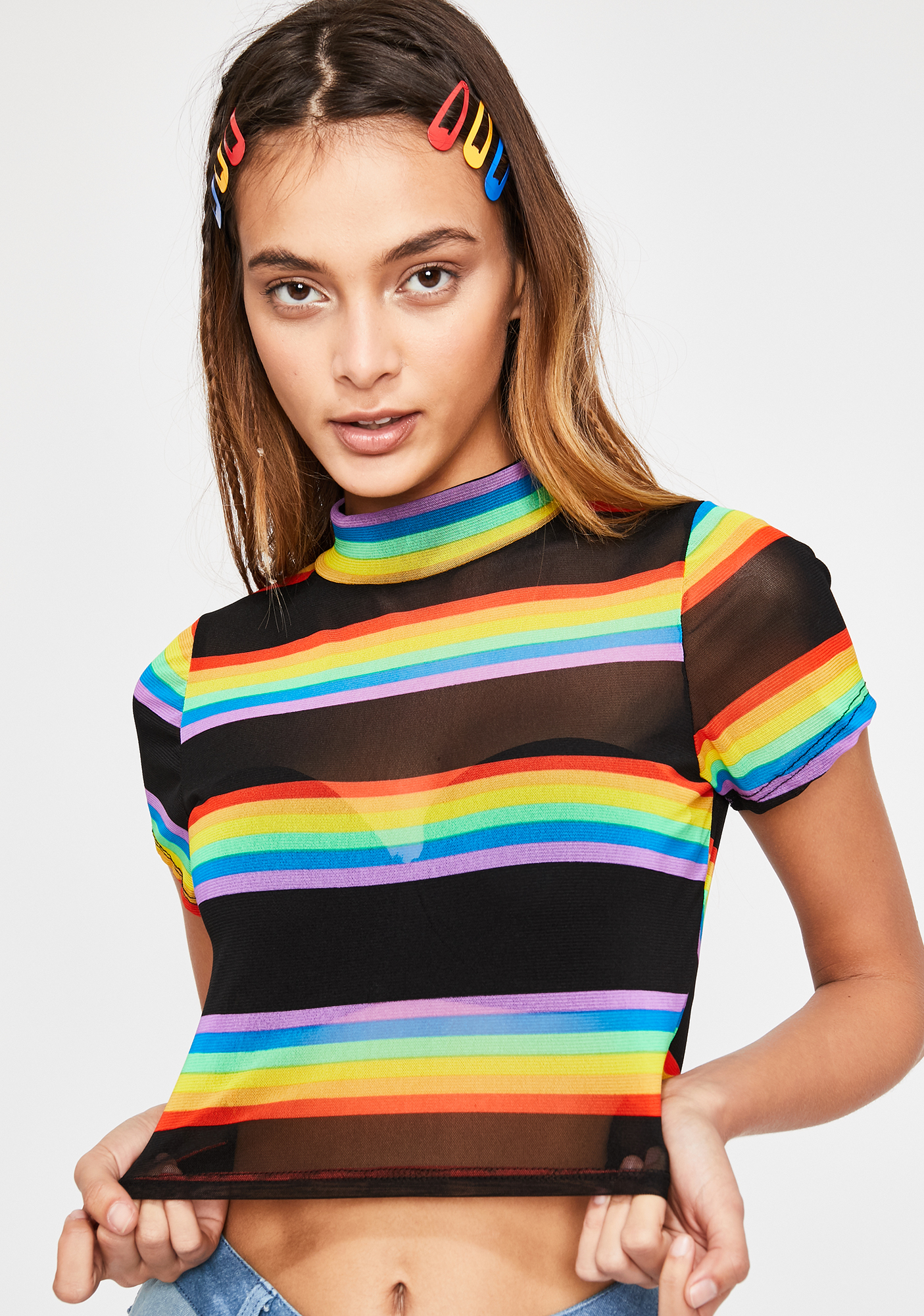 rainbow mock neck