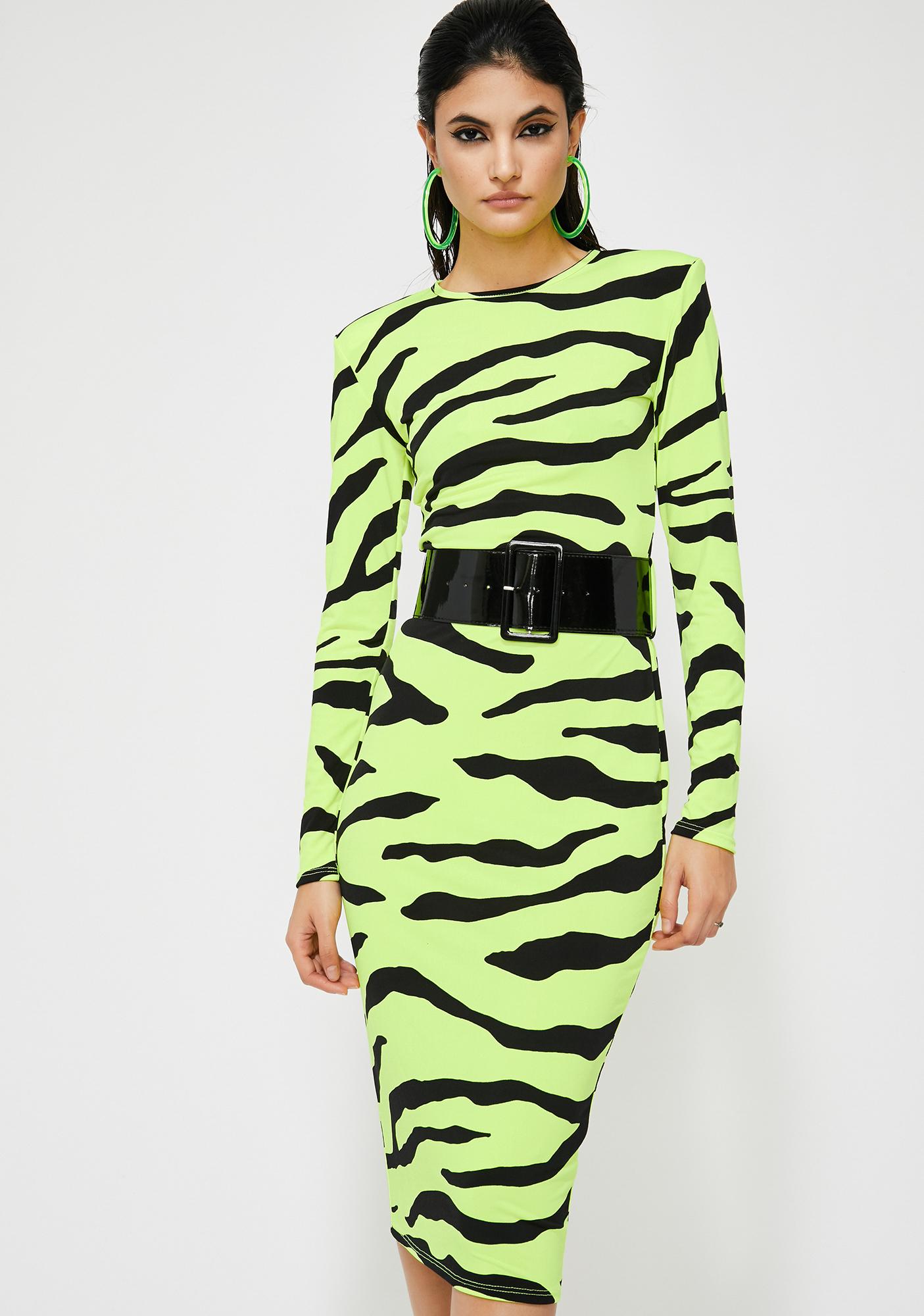 green and black zebra print dress