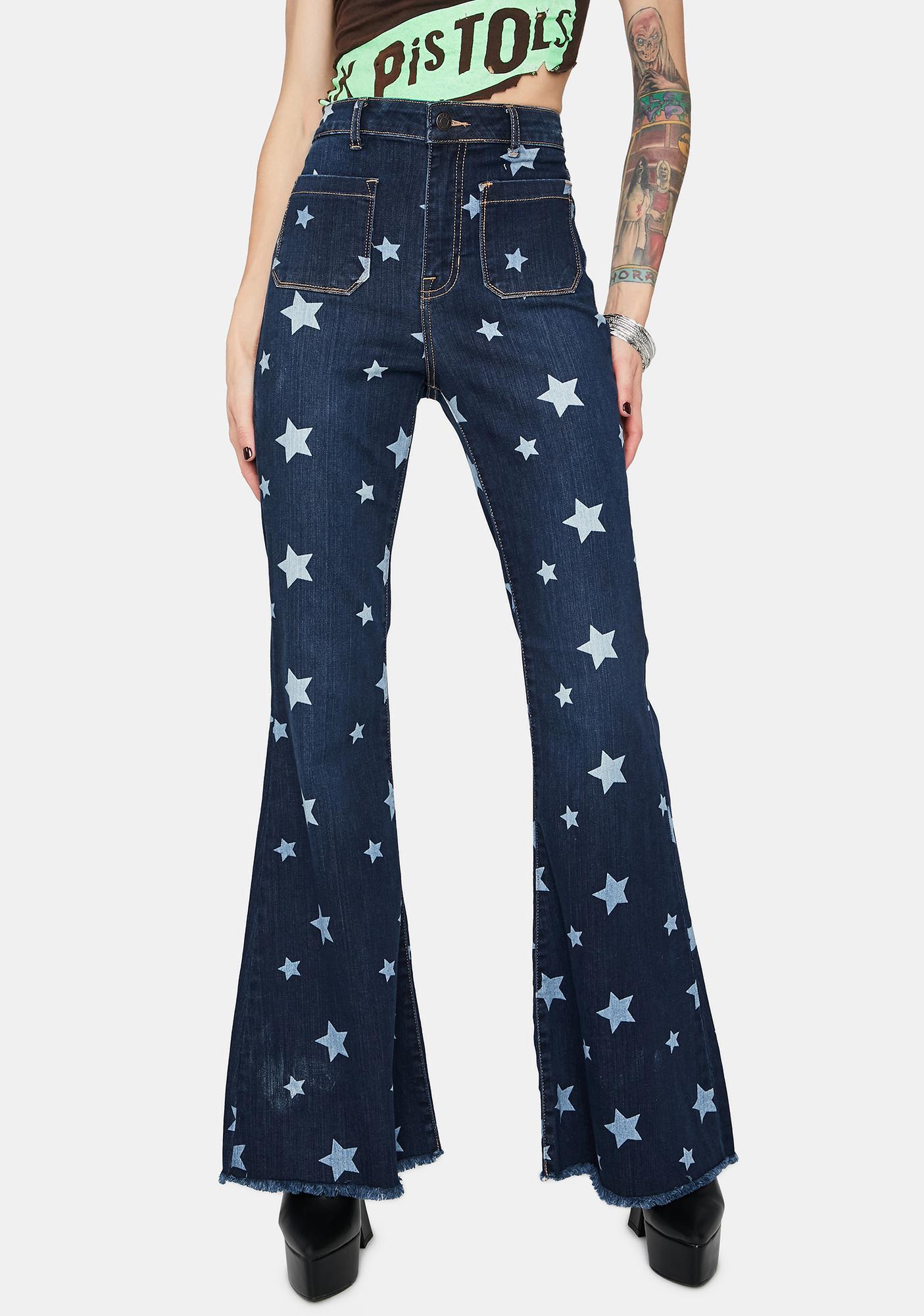 blue and white flare pants