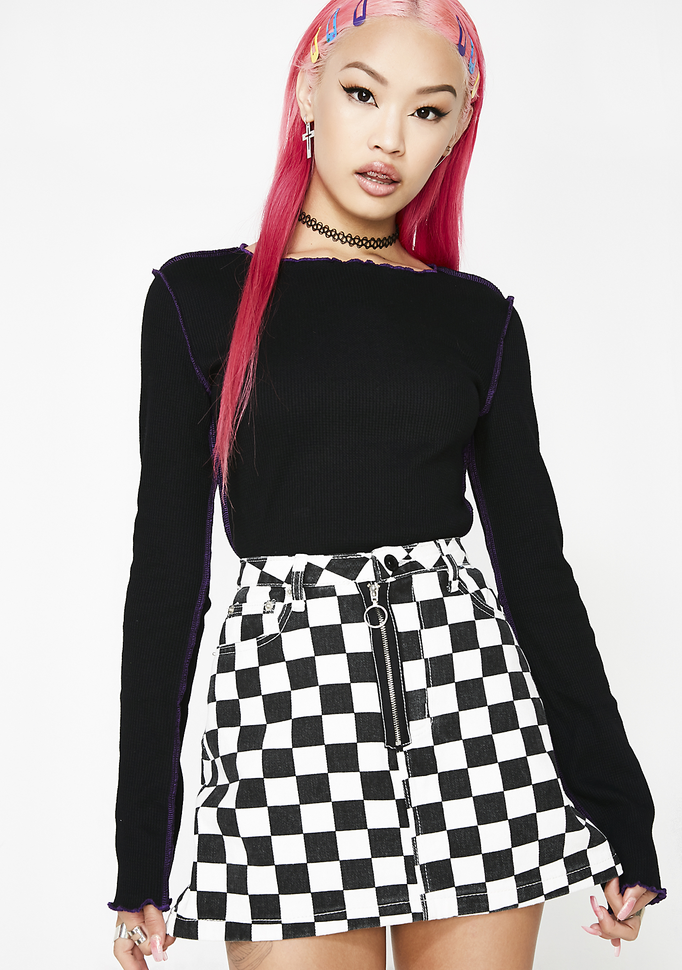 checkered skirt denim