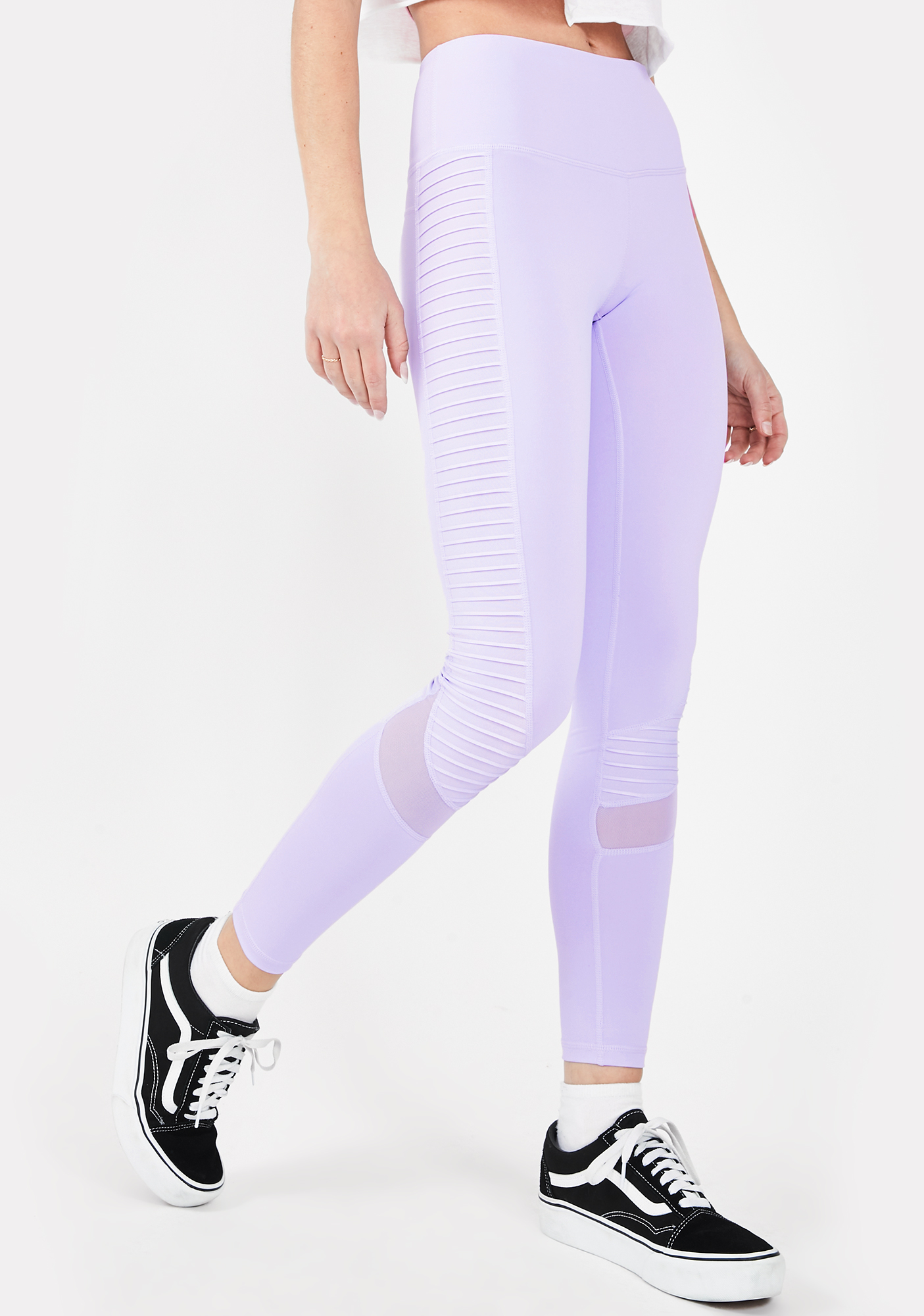 Ribbed Mesh Panel Athletic Leggings - Lavender | Dolls Kill