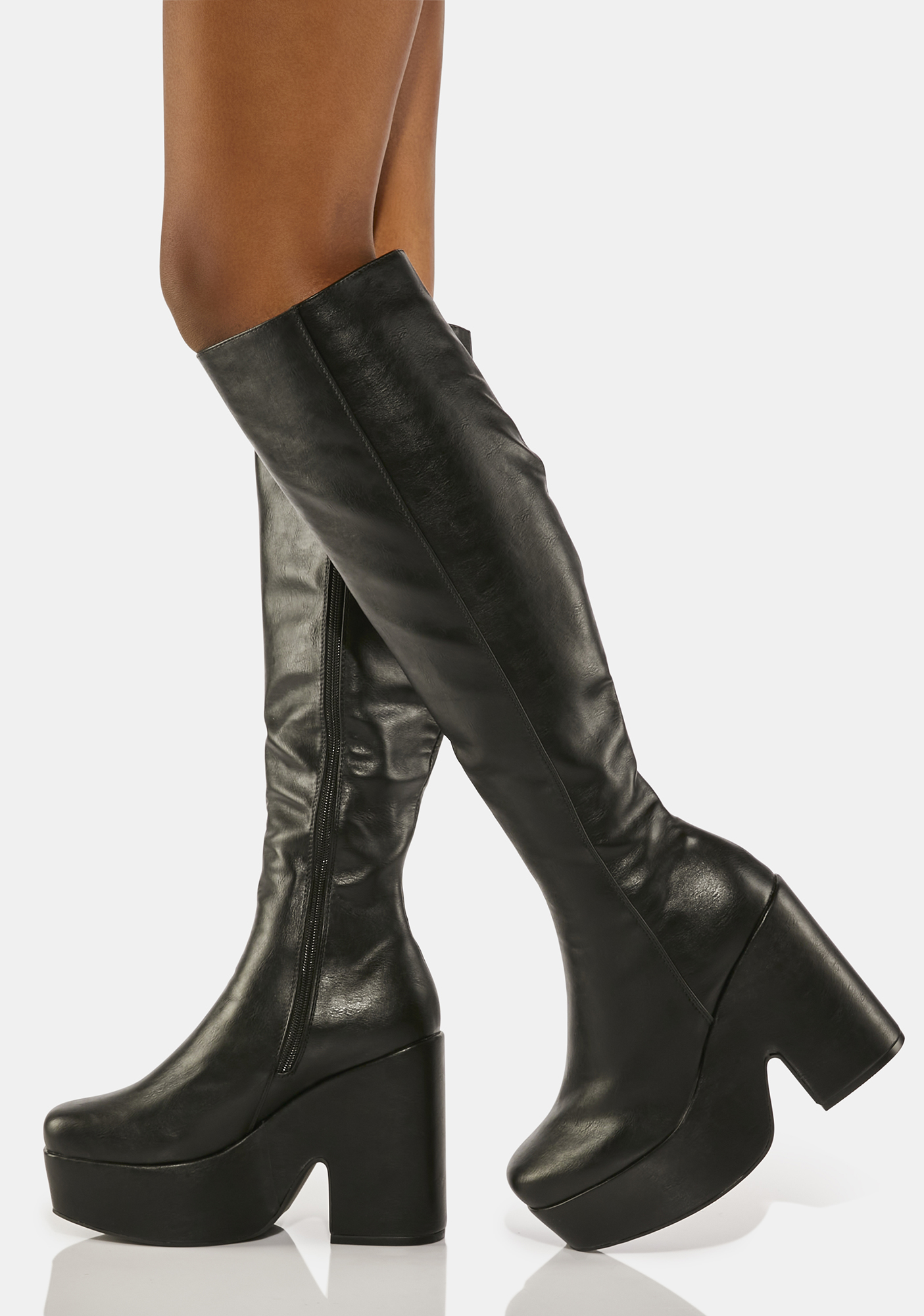 Lamoda Chunky Knee High Platform Boots - Black | Dolls Kill