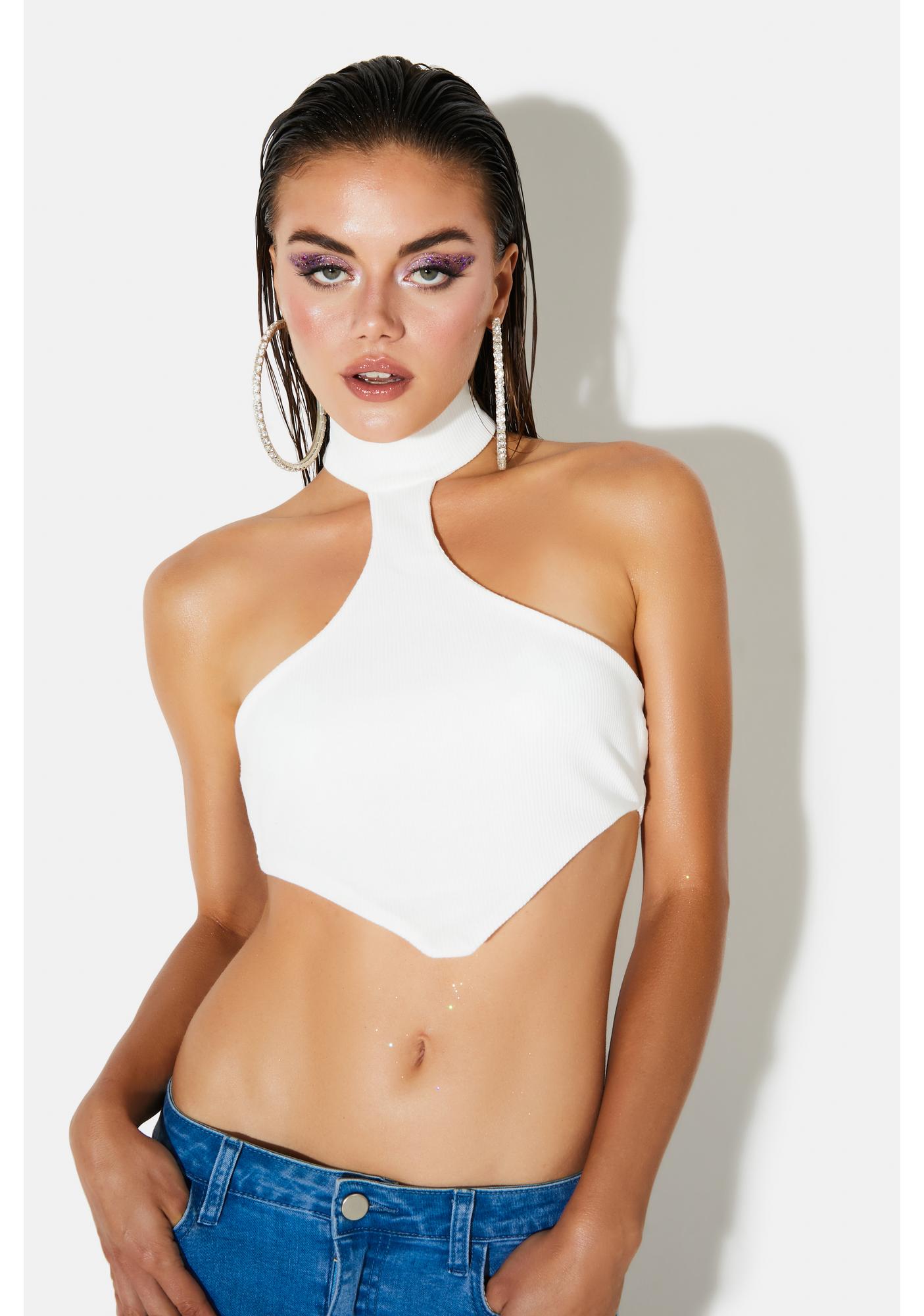 Download Open Back Mock Neck Halter Crop Top - White | Dolls Kill