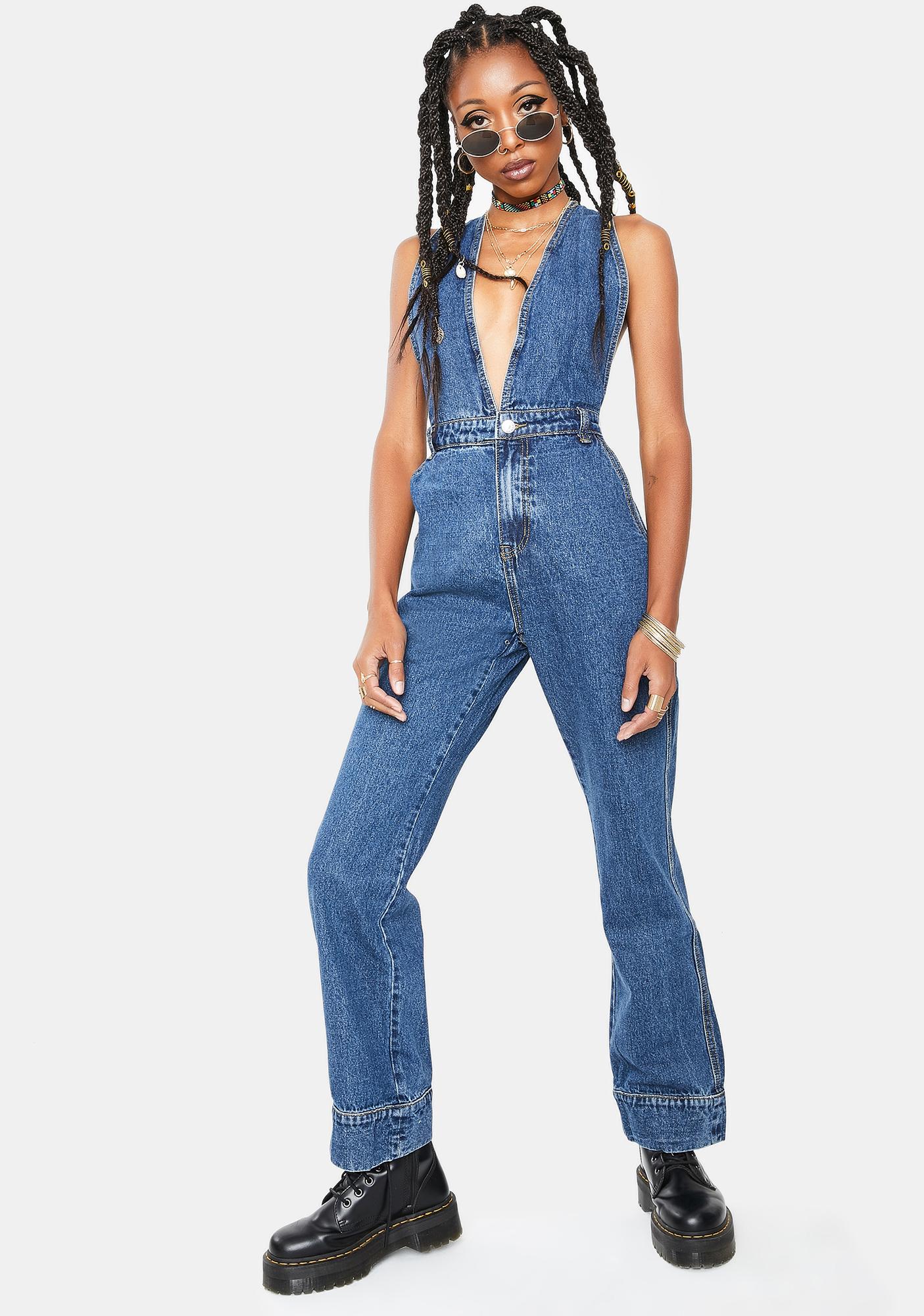 blue denim 34 jumpsuit