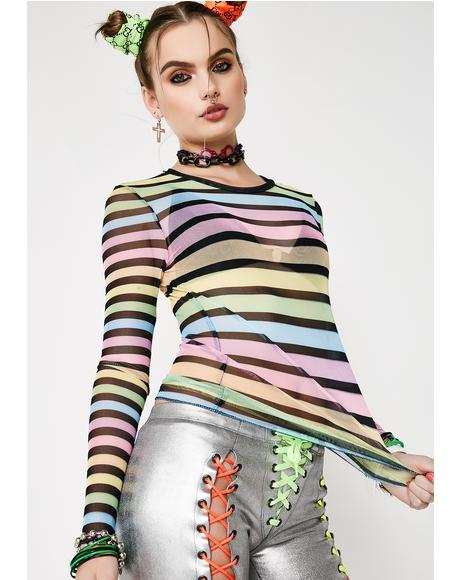 The Rainbow Stripes Mesh Tee