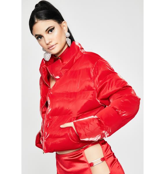 Shiny Crop Puffer Jacket Red | Dolls Kill
