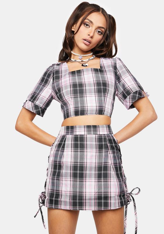 plaid skirt set
