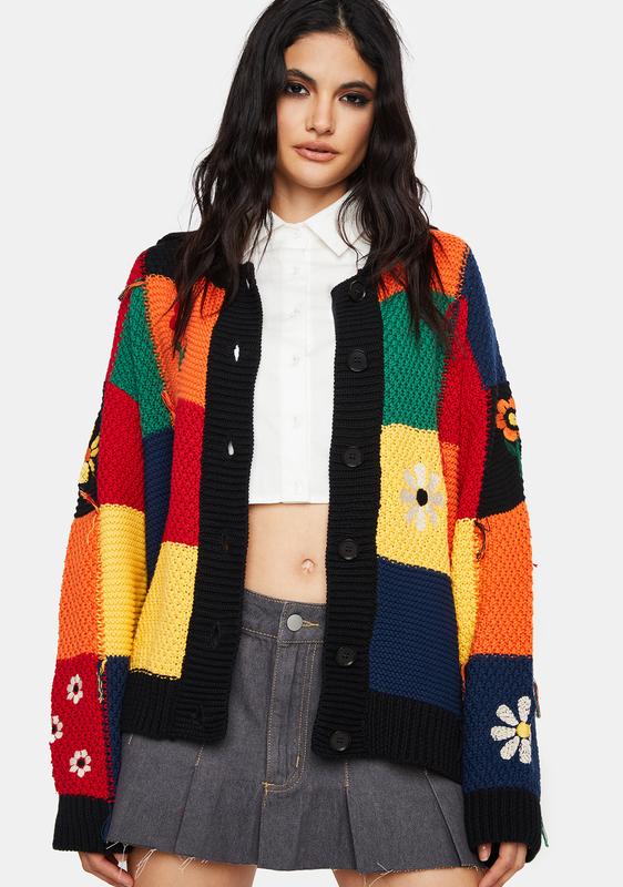 rainbow patchwork cardigan