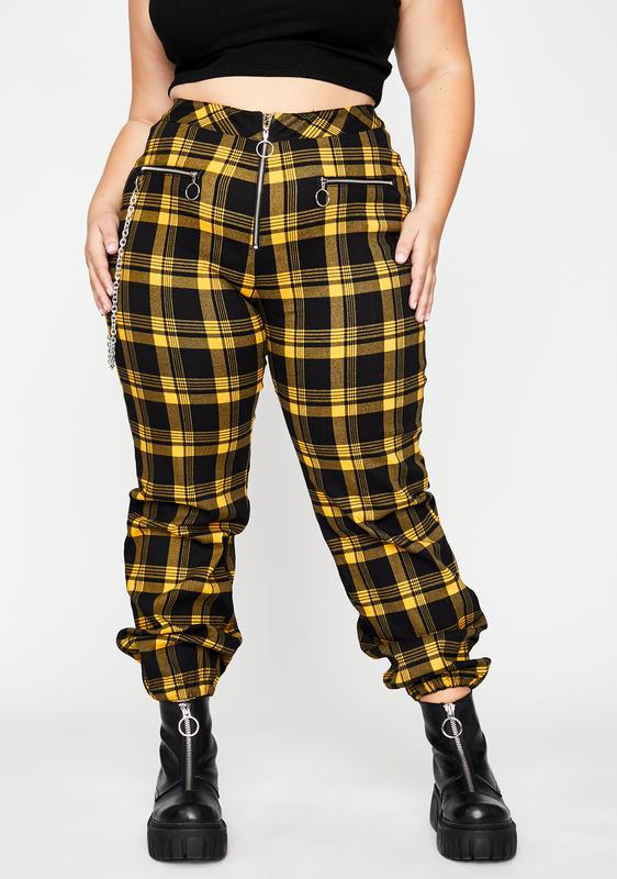 plus size yellow plaid pants