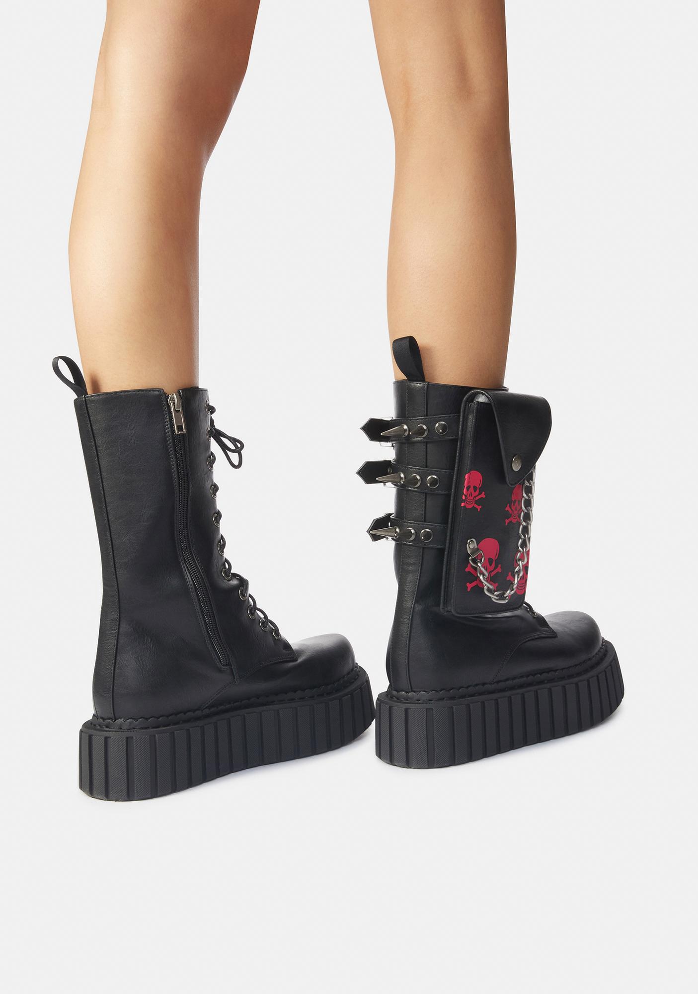 lamoda chunky creeper boots with pink hearts