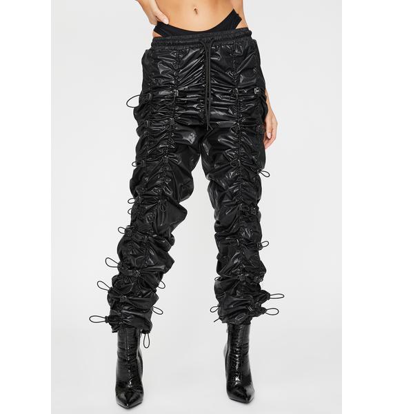 black ruched joggers