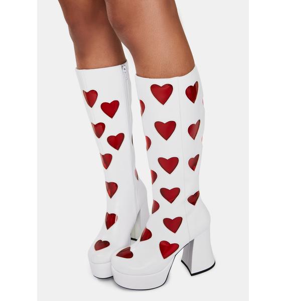 Sugar Thrillz Heart GoGo Boots White/Red Dolls Kill