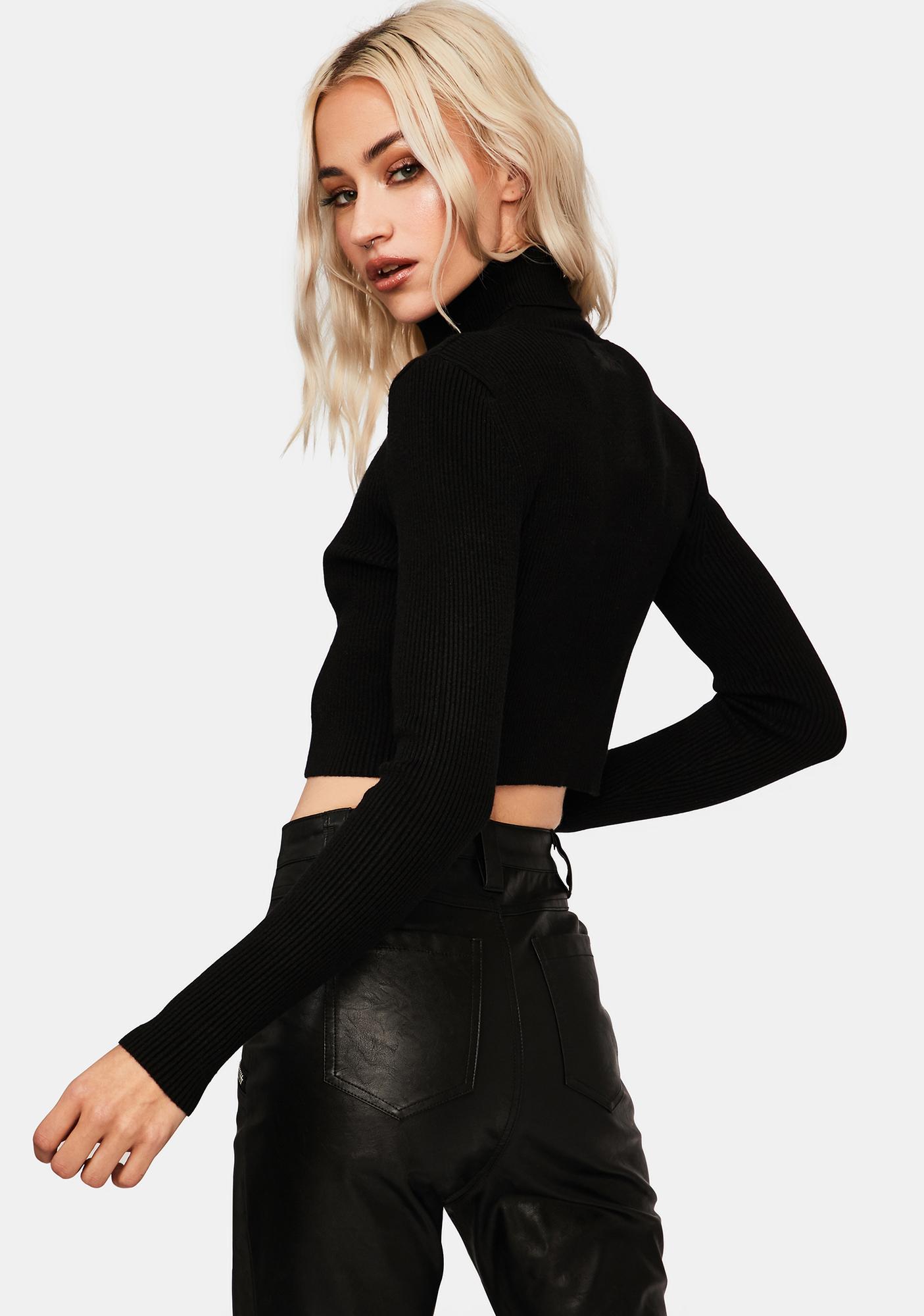 Cropped Long Sleeve Turtleneck Top Black Dolls Kill