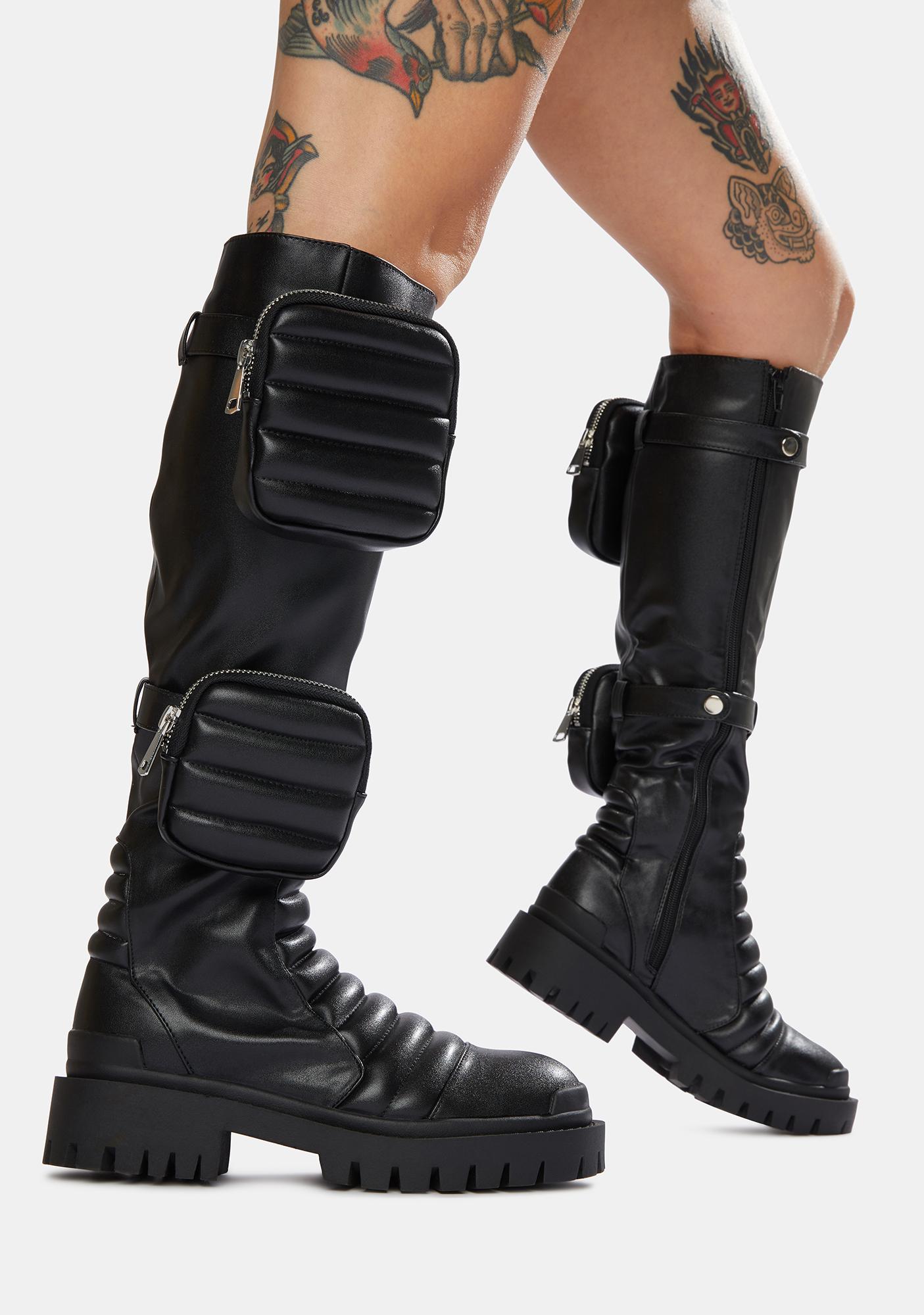 Public Desire Black Tayla Knee High Boots | Dolls Kill