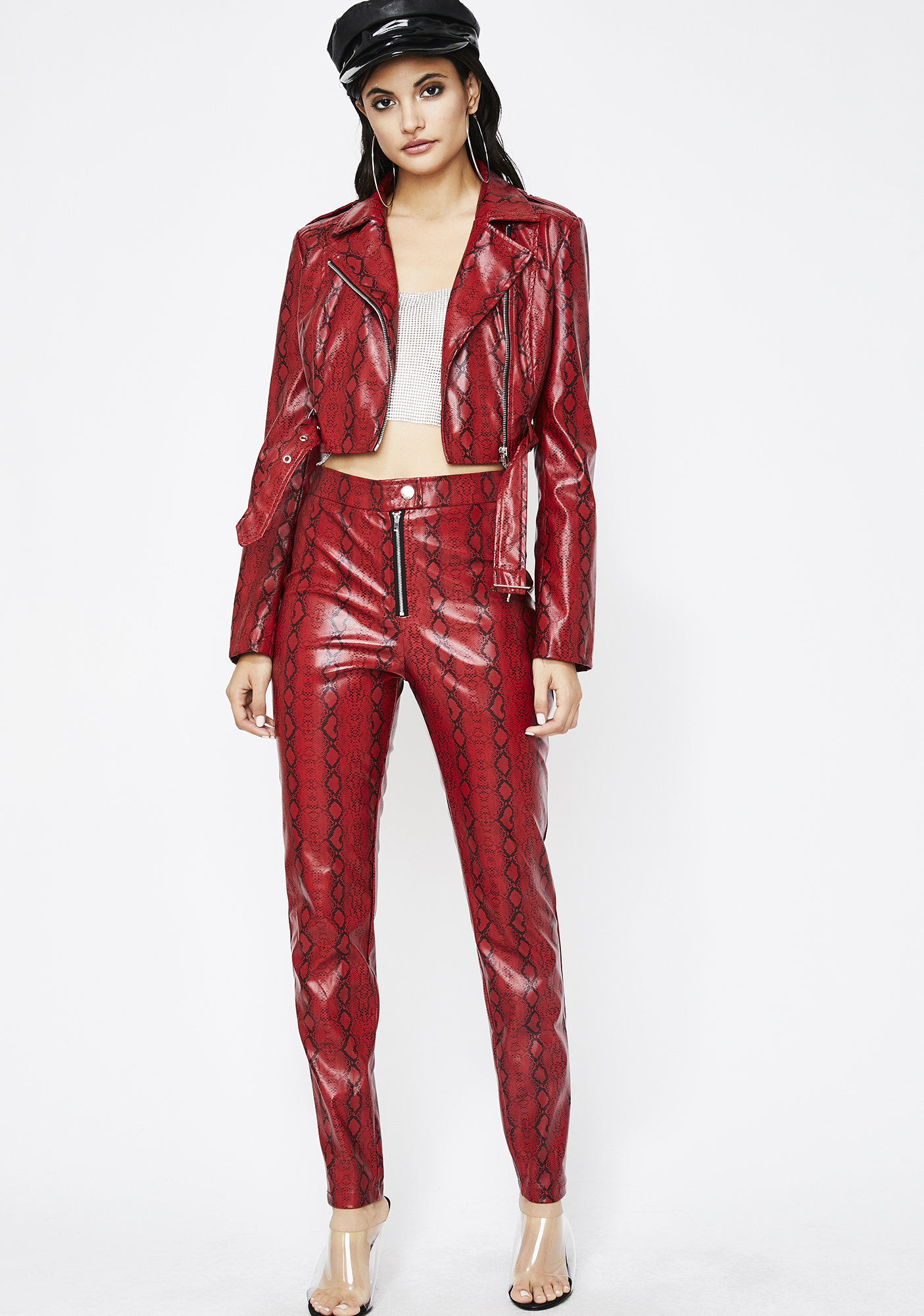 red snakeskin leather jacket