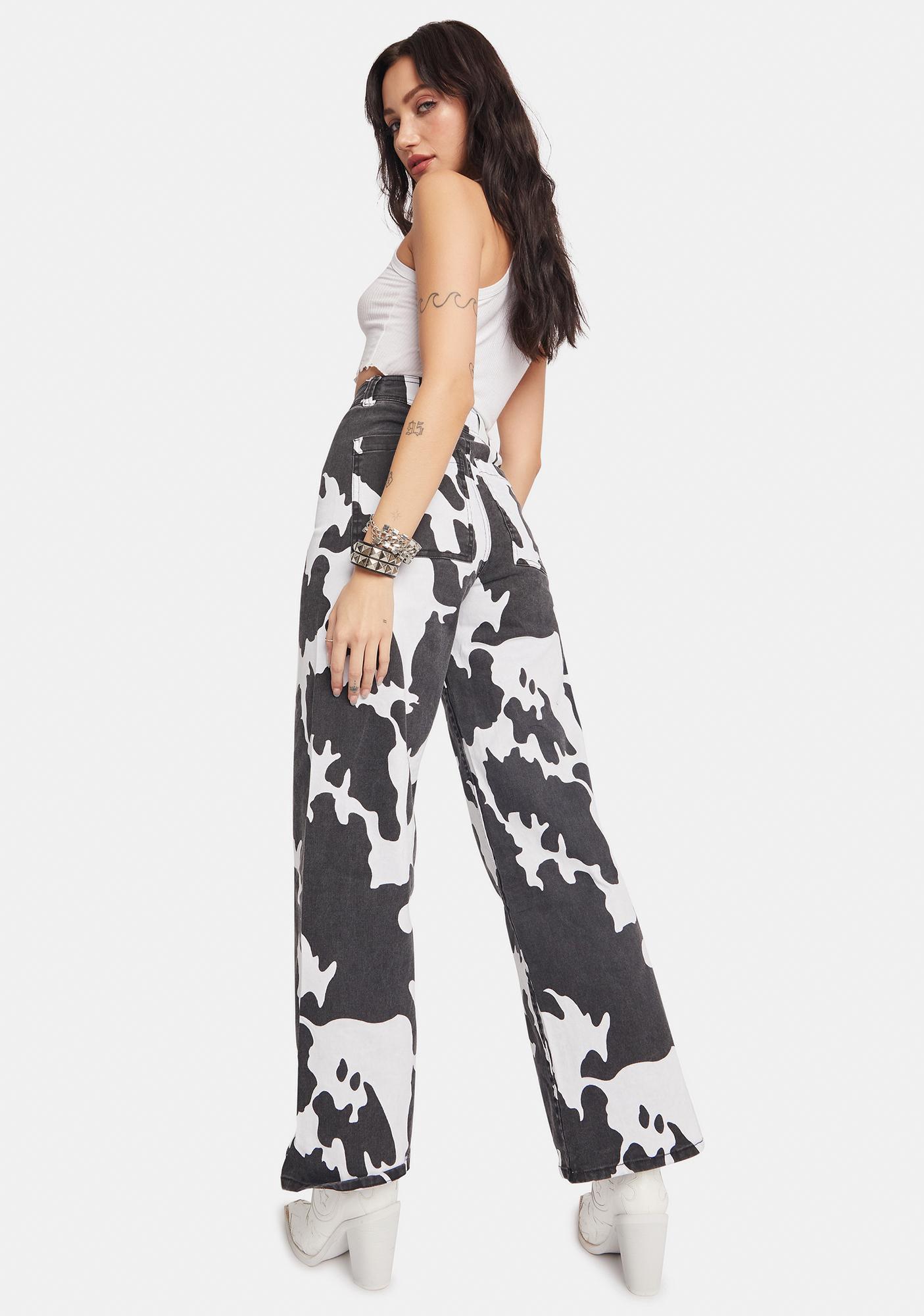 cow print wide leg jeans