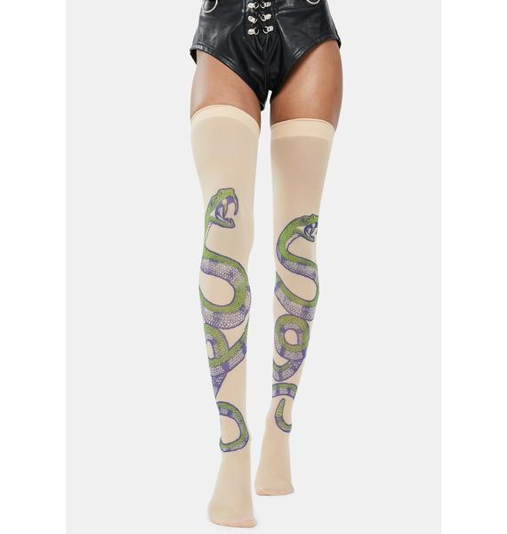 snake print thigh highs