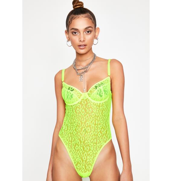 Neon Green Sheer Underwire Leopard Bodysuit Dolls Kill