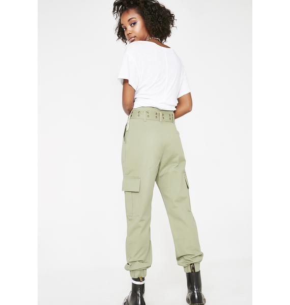 Green Belted Cargo Jogger Pants | Dolls Kill