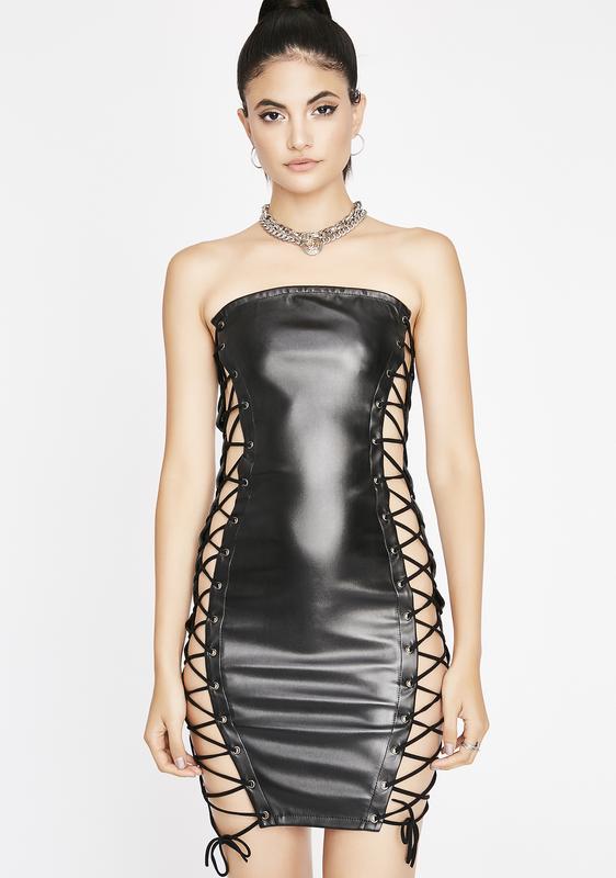 lace up side mini dress