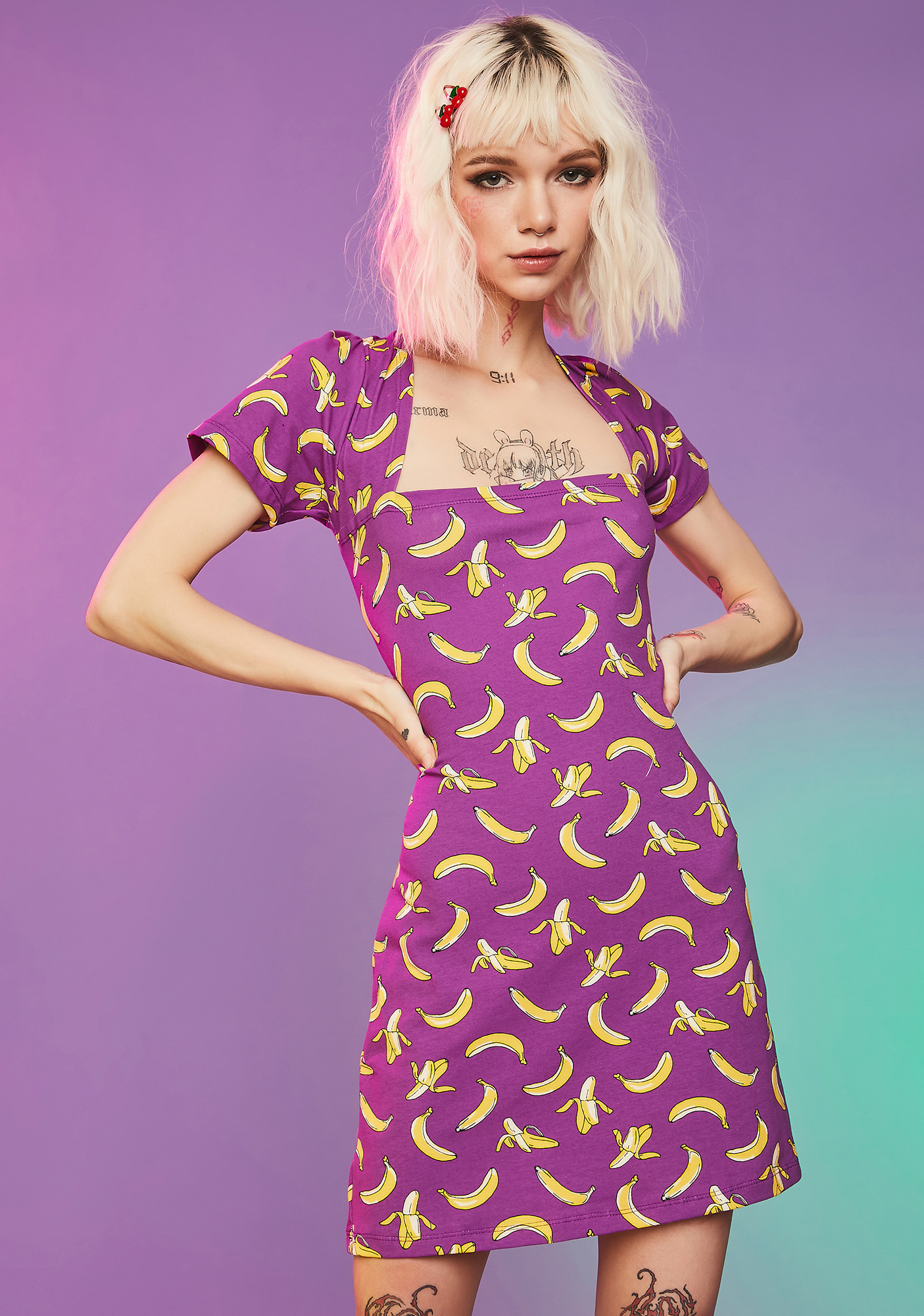 Banana Print Mini Dress Purple Dolls Kill