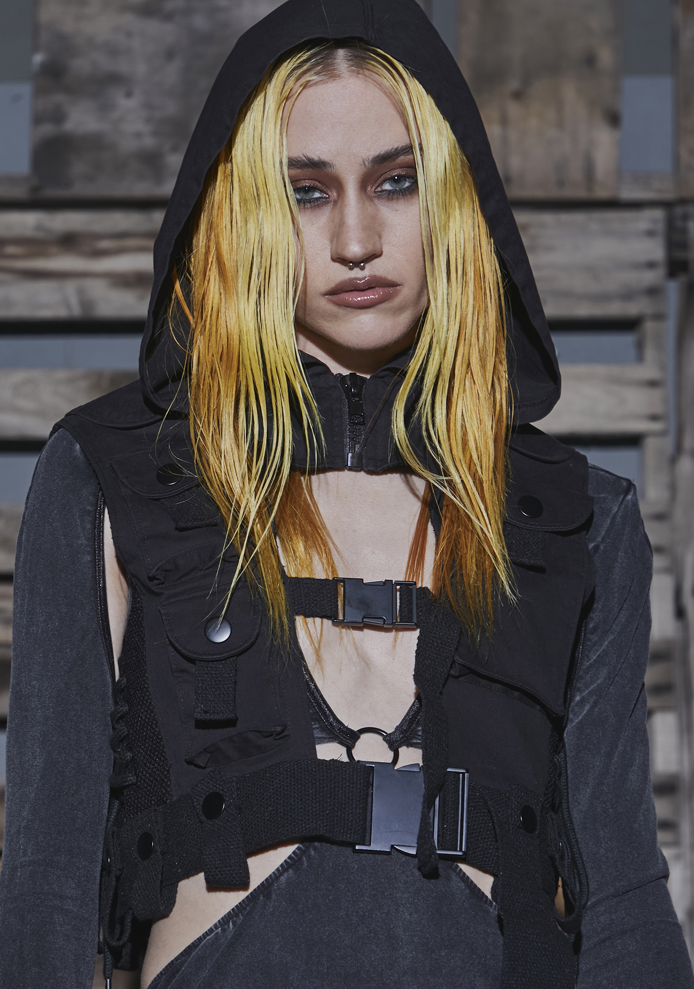 Darker Wavs Unisex Tactical Pocket Hoodie Vest Black Dolls Kill