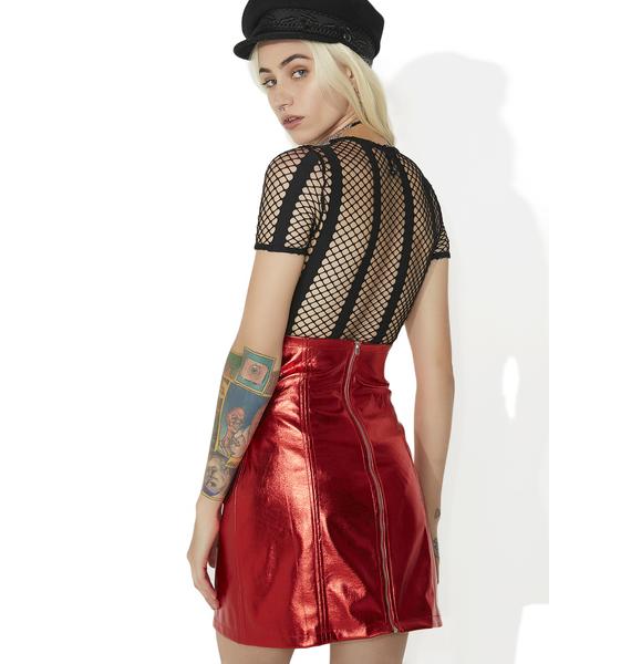 Metallic High Waist Red Bodycon Skirt | Dolls Kill