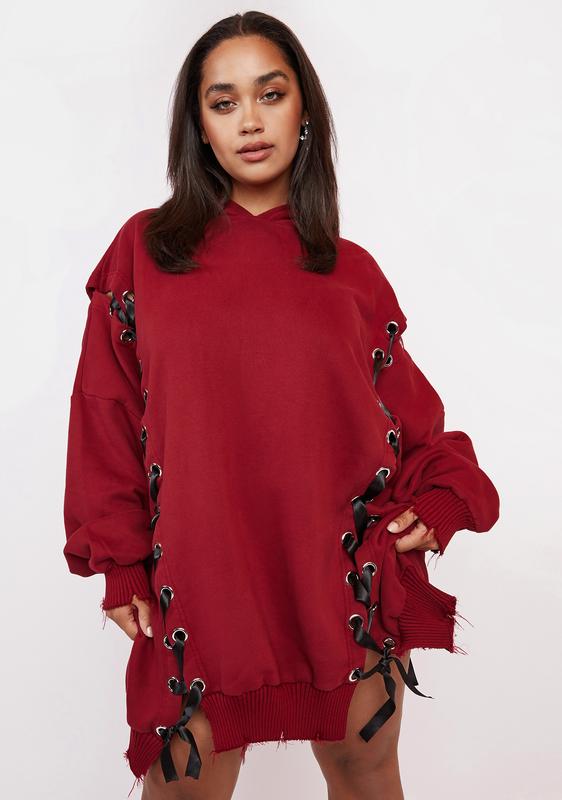 plus size lace up hoodie