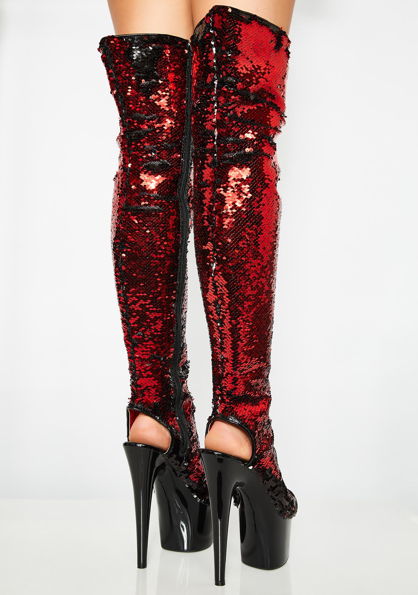 red sequin thigh high boots