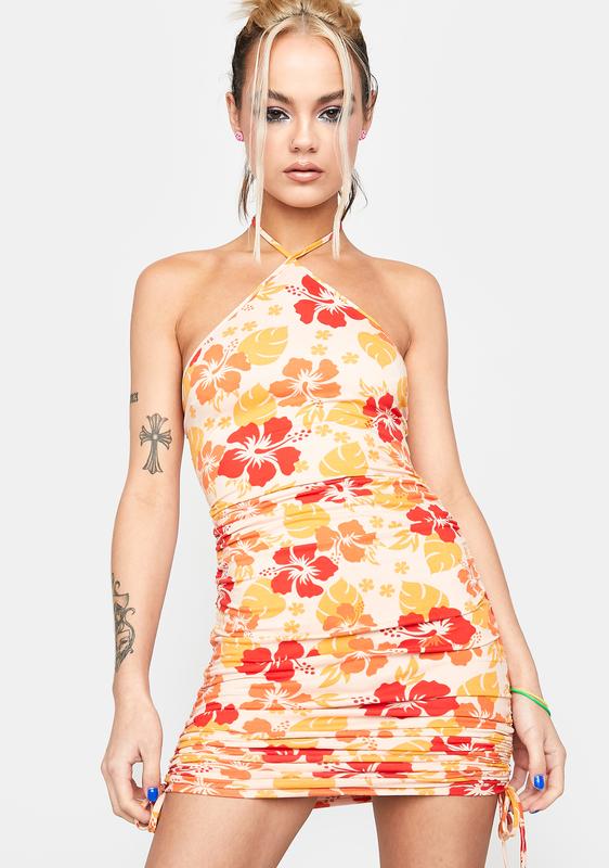 hibiscus floral halter dress