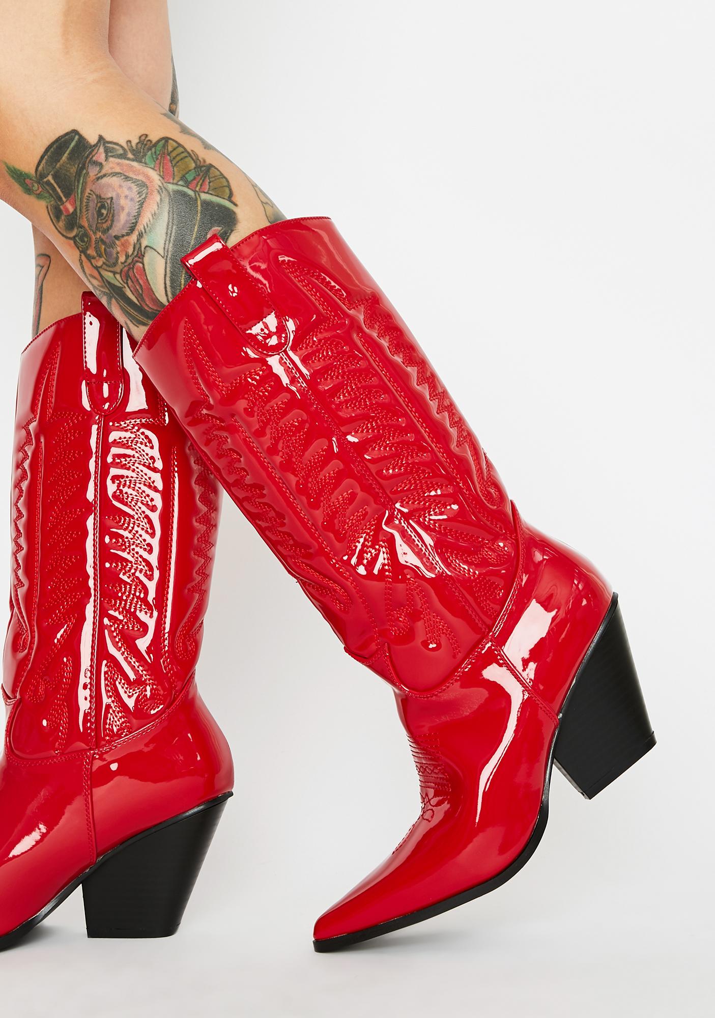 red patent leather cowboy boots
