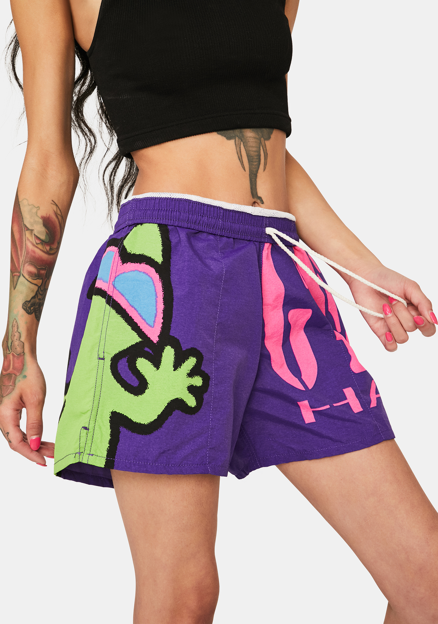 Gecko Hawaii Purple Gecko Wrap Volley Shorts | Dolls Kill