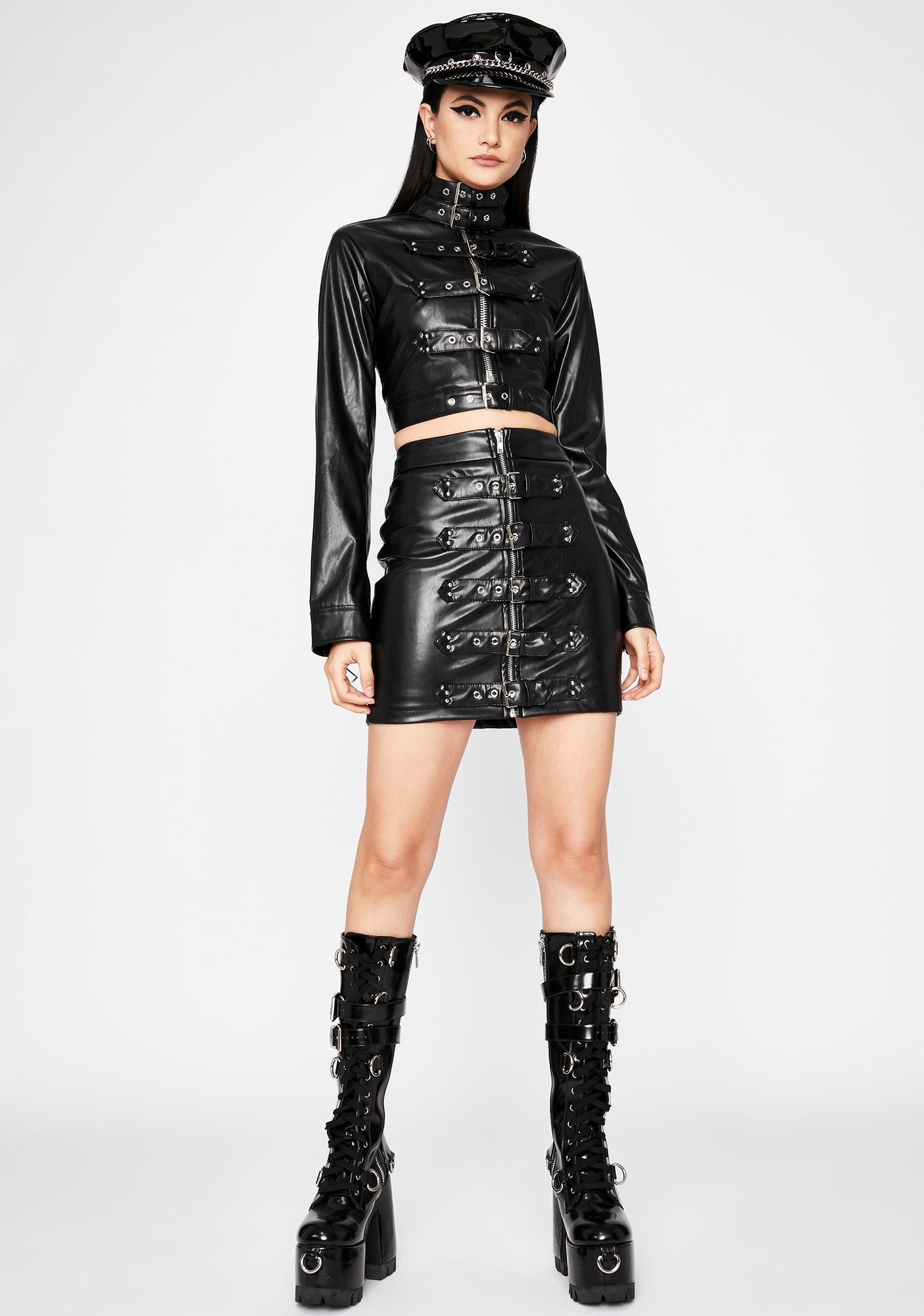 Buckle Mini Skirt - Black Vegan Leather | Dolls Kill