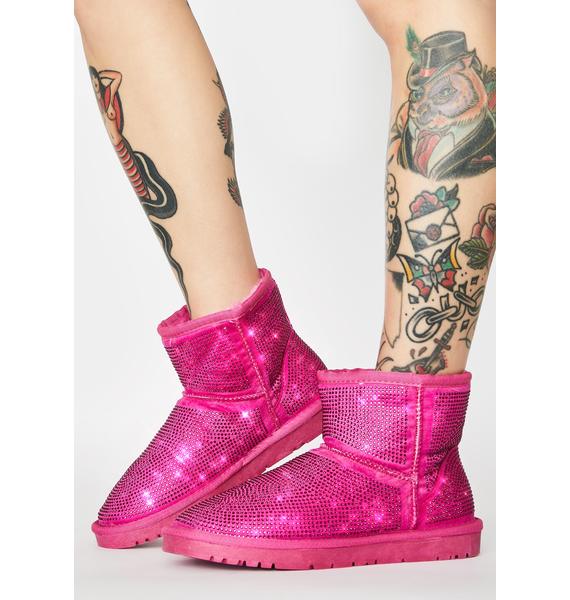 AZALEA WANG Pink All Night Long Rhinestone Ankle Boots Dolls Kill