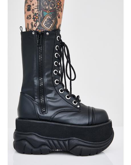 Demonia Shaker 65 Boots Patent Hologram Black Dolls Kill