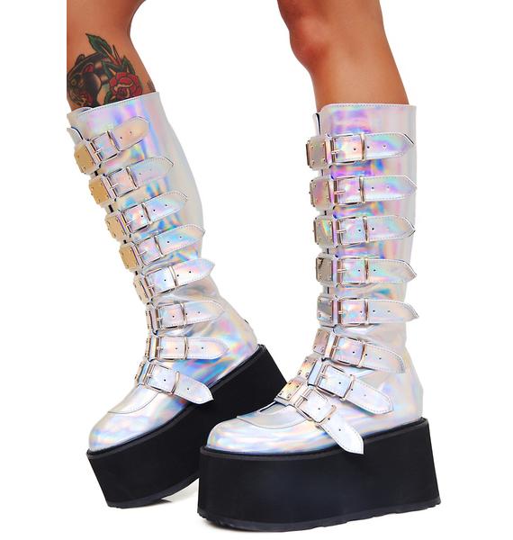 Demonia Iridescent Hologram Morpheus Platform Boots | Dolls Kill